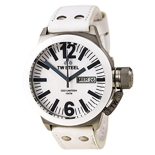 TW Steel Men&#39;s CE1037 CEO Canteen White Leather Mother-Of-Pearl Dial Watch