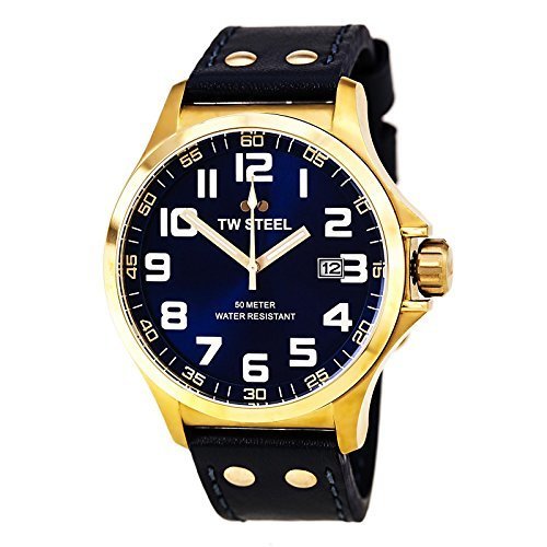 TW Steel Pilot Blue Dial Rose Gold PVD Stainless Steel Blue Leather Mens Watch TW405