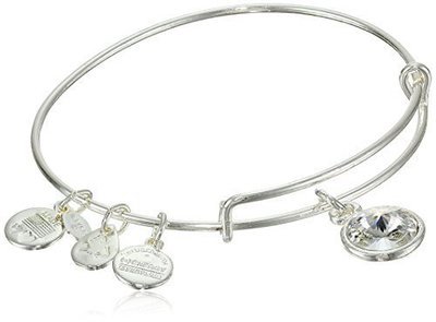 Alex and Ani &quot;Bangle Bar&quot; April Imitation Birthstone Shiny-Silver Tone Expandable Bracelet