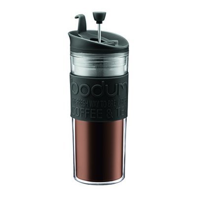 Bodum Travel Tea and Coffee Press, Plastic Insulated Travel Mug, Black, 15 Ounce