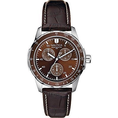 Nautica Men&#39;s N09550G &quot;Windseeker&quot; Stainless Steel Watch with Brown Leather Band