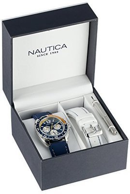 Nautica Men&#39;s N09915G Sport Ring Multifunction Stainless Steel Watch With Two Interchangable Resin Bands
