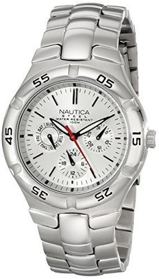 Nautica Men&#39;s N10074 Silver-Tone Stainless Steel Watch with Link Bracelet