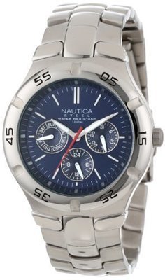Nautica Men&#39;s N10061 Stainless Steel Round Multi-Function Watch