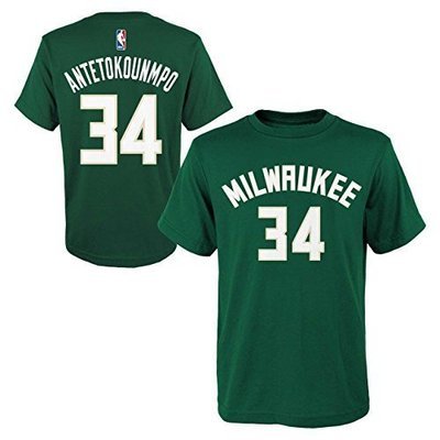 Outerstuff Officially Licensed Giannis Antetokounmpo #34 Milwaukee Bucks Youth Name and Number S/S Climalite T-Shirt (Large)