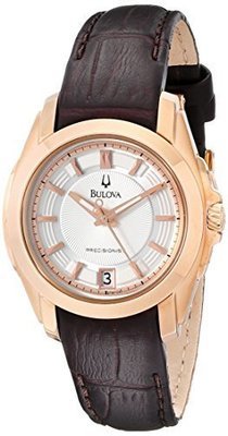 Bulova Women&#39;s 97M104 Precisionist Longwood Rose-Tone Brown Leather Watch