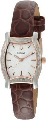 Bulova Women&#39;s 98R137 Diamond Case Mother-Of-Pearl Dial Strap Watch
