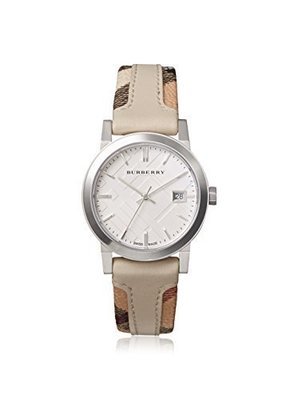 Burberry BU9132 Women&#39;s Swiss The City Haymarket Check and White Leather Strap Watch