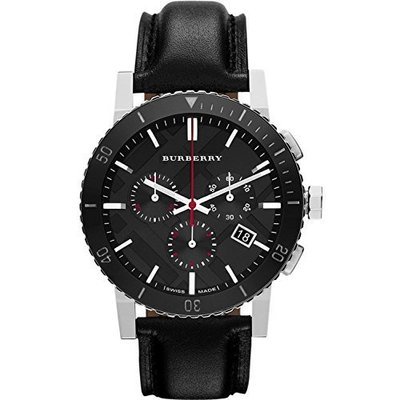 Burberry Black Dial Chronograph Black Leather Mens Watch BU9382