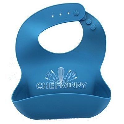 Chef Vinny Food Grade BPA Free Silicone Baby Bib with Pouch (Blue)