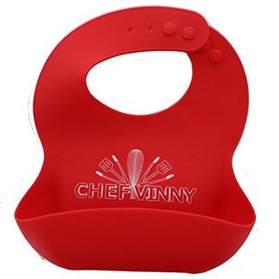 Chef Vinny Food Grade BPA Free Silicone Baby Bib with Pouch (Red)