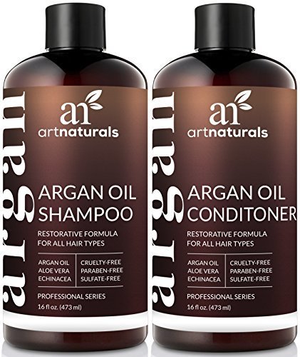 Art Naturals Organic Moroccan Argan Oil Shampoo and Conditioner Set (2 x 16 Oz) - Sulfate Free - Volumizing &amp; Moisturizing, Gentle on Curly &amp; Color Treated Hair,For Men &amp; Women Infused with Keratin