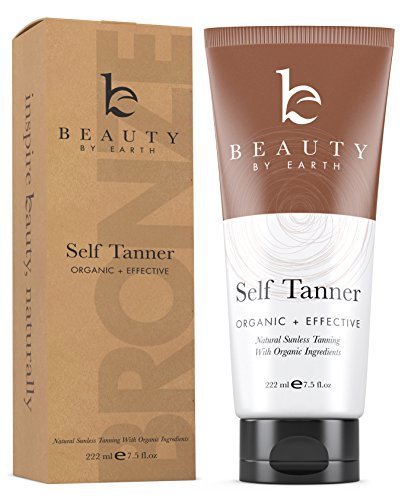 Self Tanner - Organic and Natural Ingredients Sunless Tanning Lotion and Best Bronzer Golden Buildable Light, Medium or Dark Gradual Tan for Body and Face 7.5 oz