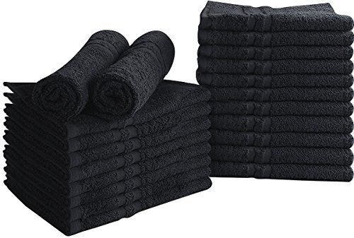 Cotton Bleach Proof Salon Towels (24-Pack, Black,16x27 inches) - Bleach Safe Gym Hand Towel by Utopia Towel