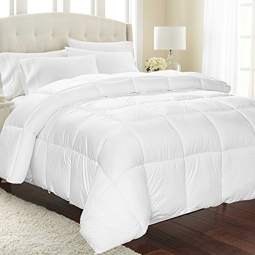 Equinox Comforter - (350 GSM) White Alternative Goose Down (Queen) - Hypoallergenic, Plush Siliconized Fiberfill, Box Stitched, Protects Against Dust Mites and Allergens