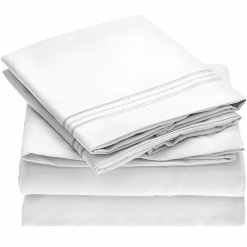 Mellanni Bed Sheet Set - Brushed Microfiber 1800 Bedding - Wrinkle, Fade, Stain Resistant - Hypoallergenic - 4 Piece (Queen, White)