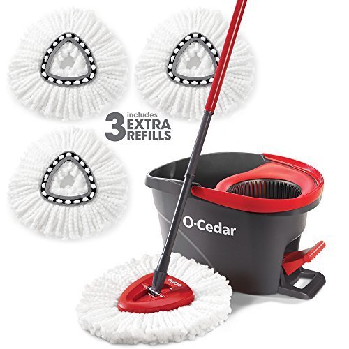 O-Cedar EasyWring Microfiber Spin Mop &amp; Bucket Floor Cleaning System with 3 Extra Refills