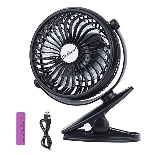 SkyGenius Battery Operated Clip on Mini Desk Fan, Black