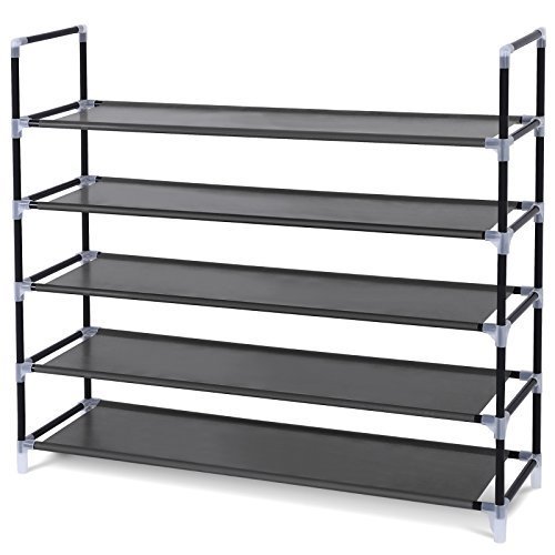 SONGMICS 5 Tiers Shoe Rack Space Saving Shoe Tower Cabinet Storage Organizer Black 39&quot;L Holds 20-25 Pair of Shoes ULSH55H