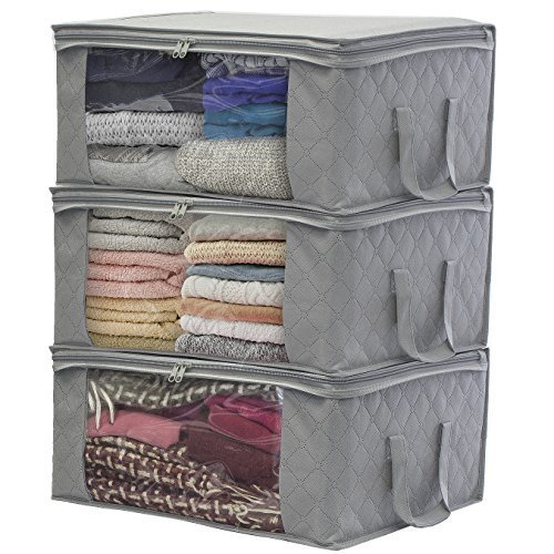 Sorbus Foldable Storage Bag Organizers, Large Clear Window &amp; Carry Handles, Great for Clothes, Blankets, Closets, Bedrooms, and more