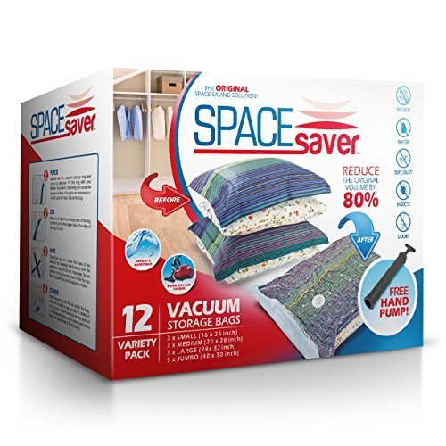 SpaceSaver Premium Vacuum Storage Bags (Lifetime Replacement Guarantee) Variety Pack (3 x Small, Medium, Large &amp; Jumbo) 80% More Storage Than Other Brands! Free Hand-Pump For Travel!
