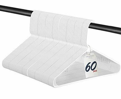 Best Standard Everyday White Plastic Hangers, Made in USA Long Lasting Tubular Hangers, Value Pack of 60.