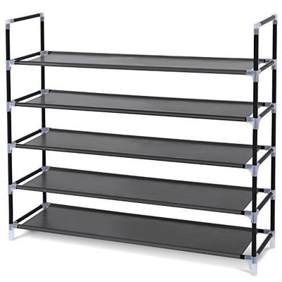SONGMICS 5 Tiers Shoe Rack Space Saving Shoe Tower Cabinet Storage Organizer Black 39&quot;L Holds 20-25 Pair of Shoes ULSH55H