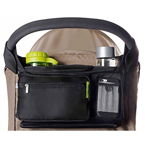 BEST STROLLER ORGANIZER for Smart Moms, Premium Deep Cup Holders, Extra-Large Storage Space for iPhones, Wallets, Diapers, Books, Toys, &amp; iPads, The Perfect Baby Shower Gift!