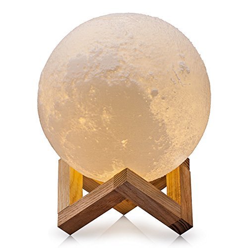 CPLA Lighting Night Light LED 3D Printing Moon Lamp, Warm and Cool White Dimmable Touch Control Brightness 3000K/6000K with USB Charging, Rechargeable Home Decorative Light