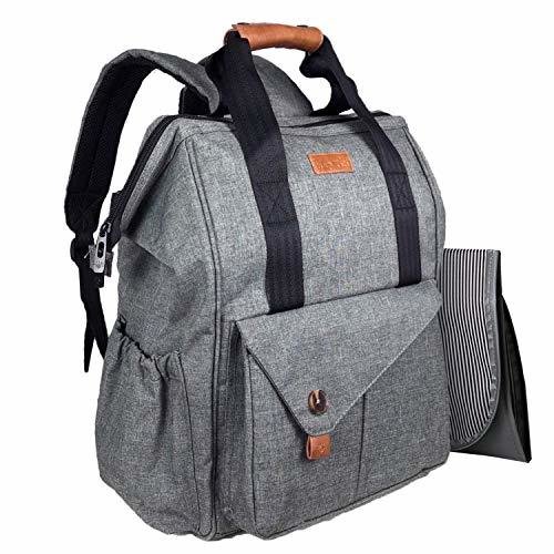 HapTim Multi-function Baby Diaper Bag Backpack W/ Stroller Straps,Large Capacity Nappy Changing Bag for Moms &amp; Dads (Gray-5279)