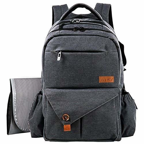HapTim Multi-function Large Baby Diaper Bag Backpack W/Stroller Straps-Insulated Bottle Pockets-Changing Pad,Stylish &amp; Durable(Dark Gray-5284)