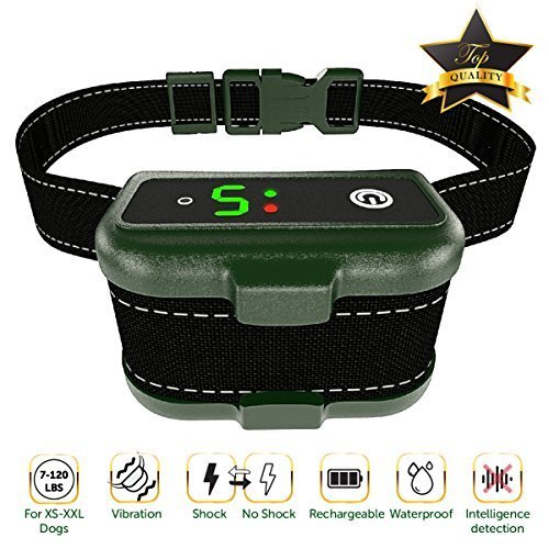 [NEWEST 2018] RECHARGEABLE Bark Collar - Smart Detection Chip - Dual Stop Anti-Barking Mode: Beep/Vibration, Shock for Small, Medium, Large Dogs - IPx7 Waterproof - No Bark Safe Training