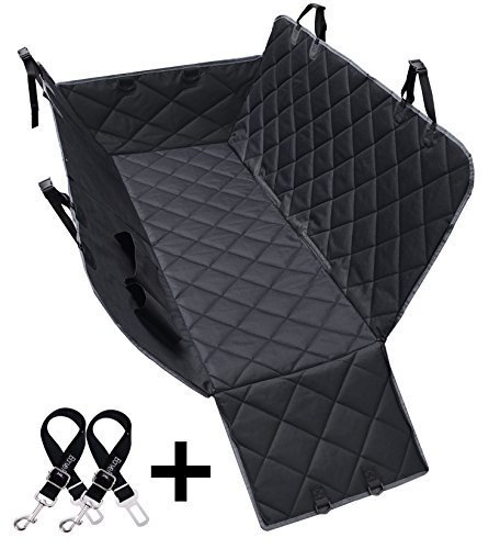 Dog Seat Covers, 600D Waterproof Pet Car Seat Covers with 2 Dog Seat Belts &amp; Zipper &amp; Pocket - Nonslip Back Seat Cover Dog Hammock Convertible Extra Side Flaps Best for Cars Trucks Suvs