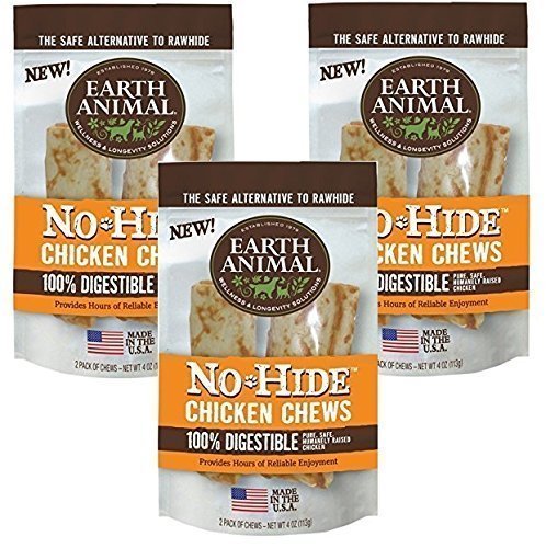 Earth Animal No-Hide Chk Chw 4 Inches - 6 Total(3 Packs with 2 per pack)