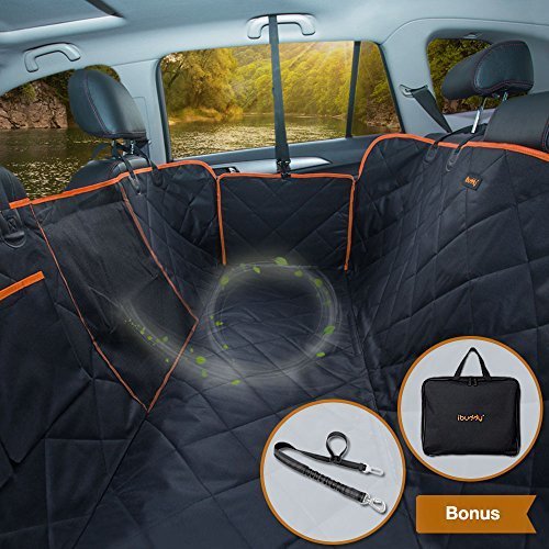 iBuddy Dog Seat Cover for Back Seat of Cars/Trucks/SUV, Waterproof Dog Hammock for Back Seat with Mess Window, Side Flaps and Dog Seat Belt Anti-Scratch Nonslip Machine Washable Pet Seat Cover