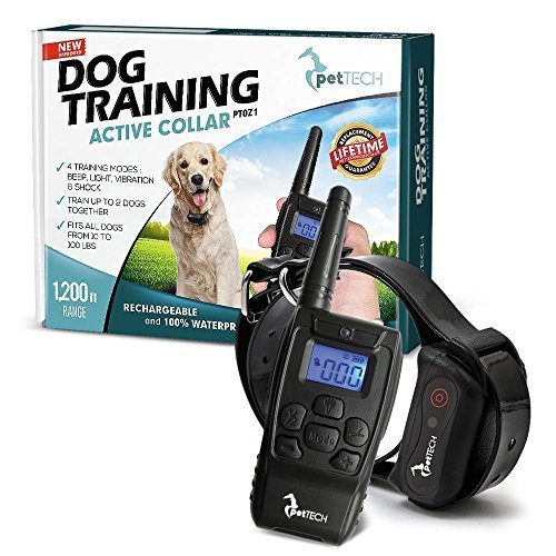 PetTech Remote Controlled Dog Training Collar, Rechargeable and Waterproof, All Size Dogs (10Lbs - 100Lbs), 1200 Foot Range