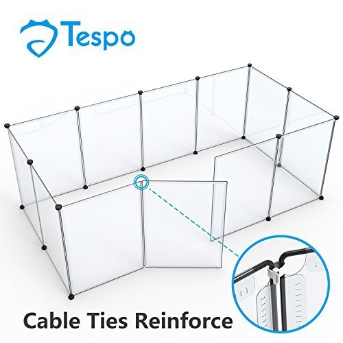 Tespo Dog Playpen, Portable Large Plastic Yard Fence for Small Animals, Popup Kennel Crate Fence Tent, Transparent White 12 Panels