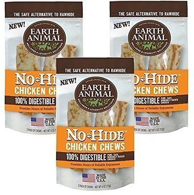 Earth Animal No-Hide Chk Chw 4 Inches - 6 Total(3 Packs with 2 per pack)
