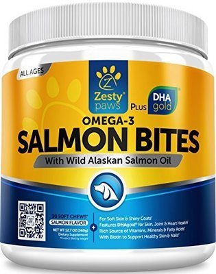 Salmon Fish Oil Omega 3 for Dogs - With Wild Alaskan Salmon Oil - Anti Itch Skin &amp; Coat + Allergy Support - Hip &amp; Joint + Arthritis Dog Supplement - Natural Omega-3 &amp; 6 + EPA &amp; DHA - 90 Chew Treats