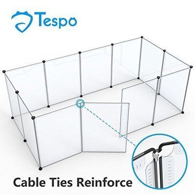 Tespo Dog Playpen, Portable Large Plastic Yard Fence for Small Animals, Popup Kennel Crate Fence Tent, Transparent White 12 Panels