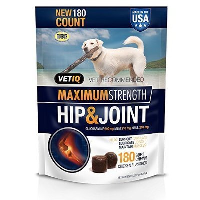 VetIQ Maximum Strength Hip &amp; Joint, 180 Chicken Flavored Soft Chews for Dogs, 22.2 oz