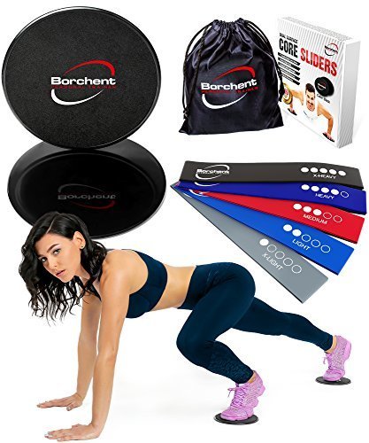 Borchent Gliding Discs and 3 Resistance Bands from Fitness Equipment for Home for Intense, Low-Impact Exercises to Strengthen Core, Glutes, and Abs
