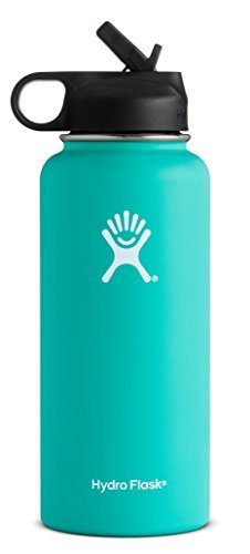 Hydro Flask Vacuum Insulated Stainless Steel Water Bottle Wide Mouth with Straw Lid (Mint, 32-Ounce)