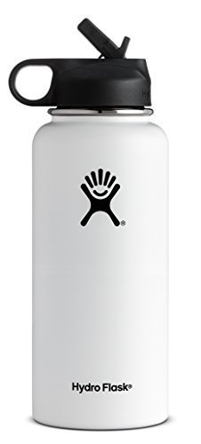 Hydro Flask Vacuum Insulated Stainless Steel Water Bottle Wide Mouth with Straw Lid (White, 32-Ounce)