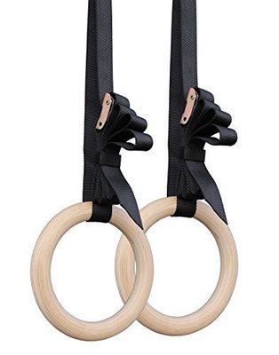 8&quot; Diameter Wood Gymnastics Rings with Cam Buckle Straps