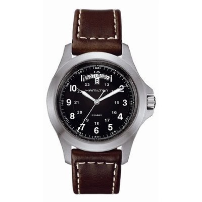 Hamilton Khaki King Men&amp;apos;s Brown Strap Black Dial Stainless Steel Watch H64451533
