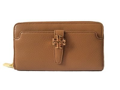 Tory Burch Pebbled Leather Zip Zip Around Wallet (Bark Brown)