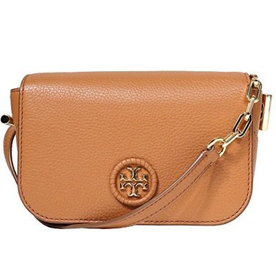 Tory Burch Whipstitch Logo Bark Leather Gold-Tone Hardware Crossbody Bag