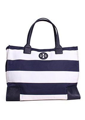 Tory Burch Ella Printed Packable Tote - Navy Bar Stripe