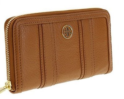 Tory Burch Landon Bark Brown Pebbled Leather Zip Around Continental Wallet